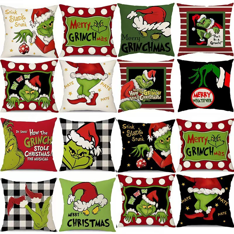 4 PCS Merry Grinch Pillows Decor Farmhouse Christmas Throw Pillow Covers