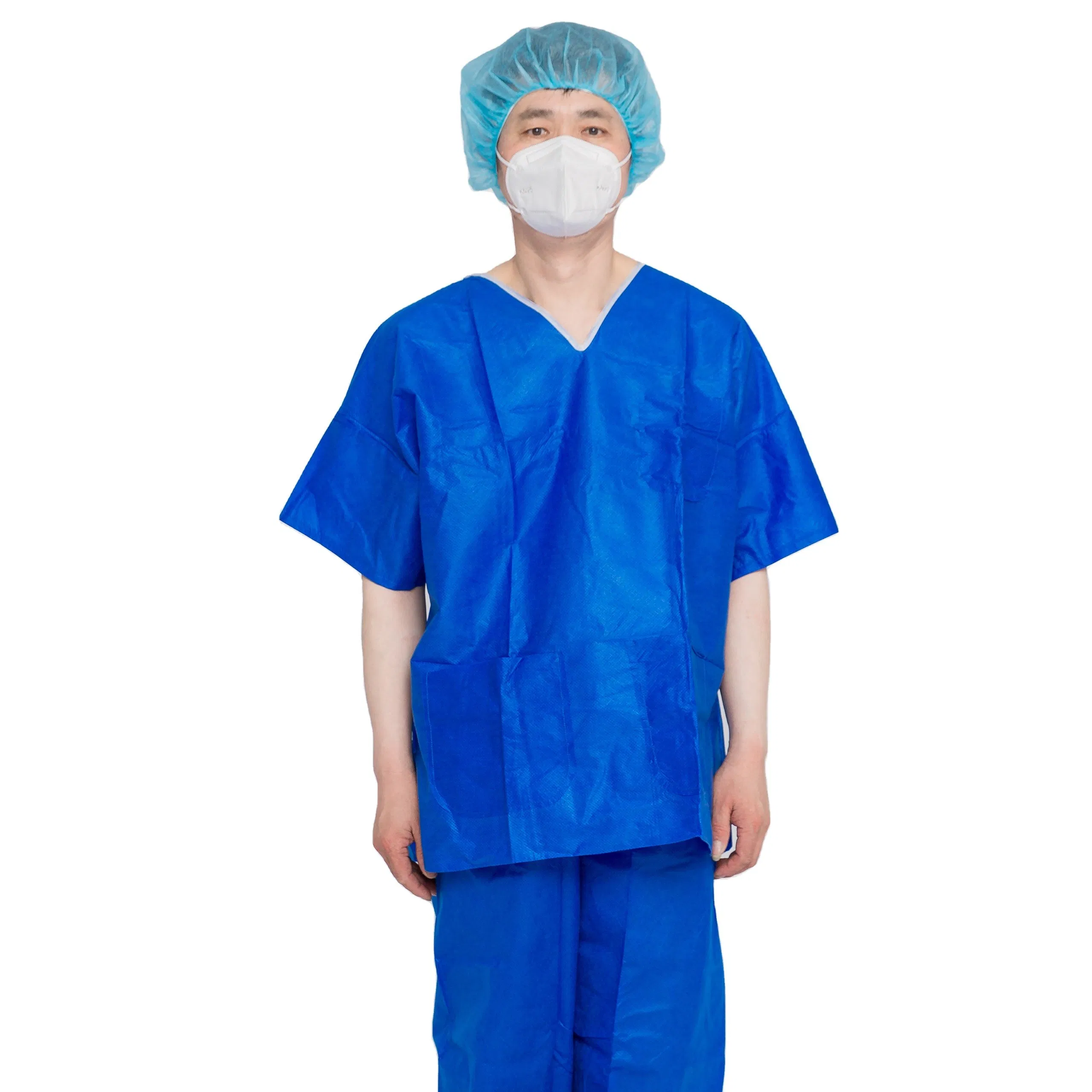 Disposable SMS Scrub Suit with Short Sleeves Medical Lab Coat Protective Scrub Suit for Hospital