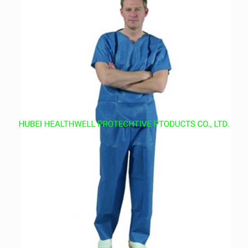 Mold Resistance Dark Blue Round Neck Surgical Gown Disposable Protection Scrub Suit