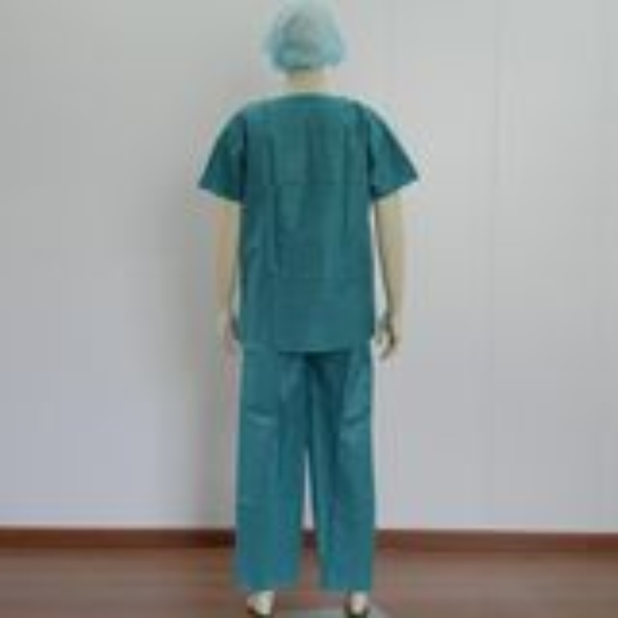Disposable Non-Woven Fabric Waterproof V-Collar Green Scrub Suit with Pockets Hospital /Nurse/Doctor Uniform Lab Coat for Medical Use