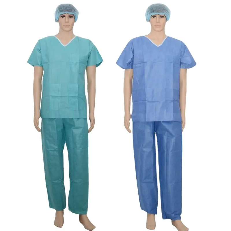 Short Sleeve Disposable PP/SMS Non-Woven Medical Scrub Suit with Pocket