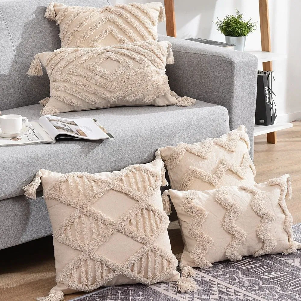 Home Decorative Tassel Decorative Sofa Cushion Cover, 45*45 Cm Pillow Cover Boho Style for Home Decor