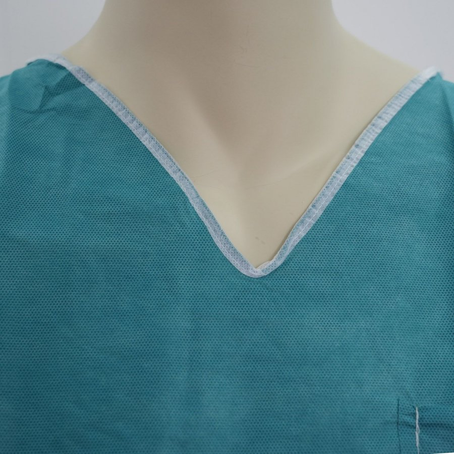Disposable Non-Woven Fabric Waterproof V-Collar Green Scrub Suit with Pockets Hospital /Nurse/Doctor Uniform Lab Coat for Medical Use
