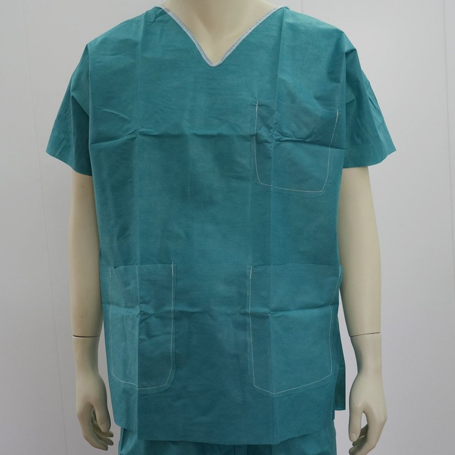 Disposable Non-Woven Fabric Waterproof V-Collar Green Scrub Suit with Pockets Hospital /Nurse/Doctor Uniform Lab Coat for Medical Use