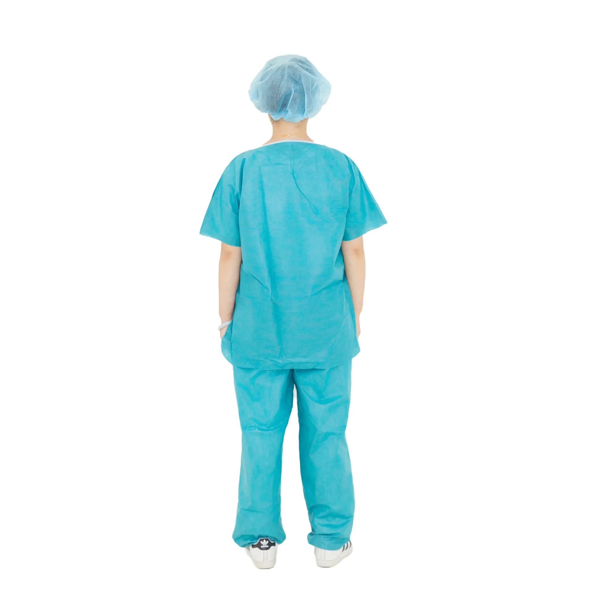 45GSM Disposable Sterile Waterproof Nonwoven V-Neck Scrub Suit for Nurse and Doctor Use Medical Supply with CE ISO Certification