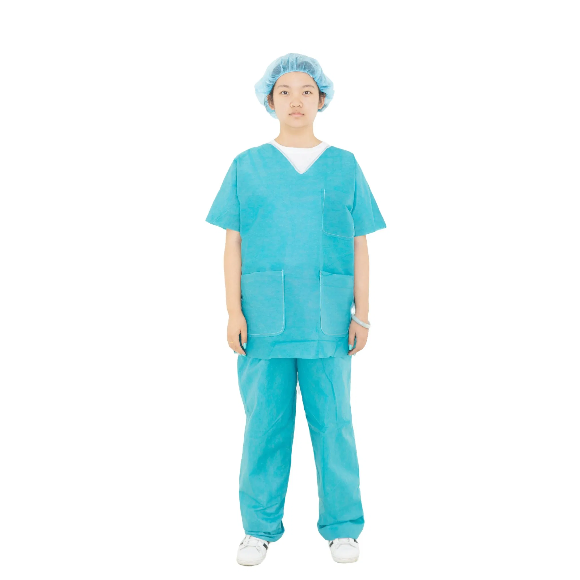 45GSM Disposable Sterile Waterproof Nonwoven V-Neck Scrub Suit for Nurse and Doctor Use Medical Supply with CE ISO Certification