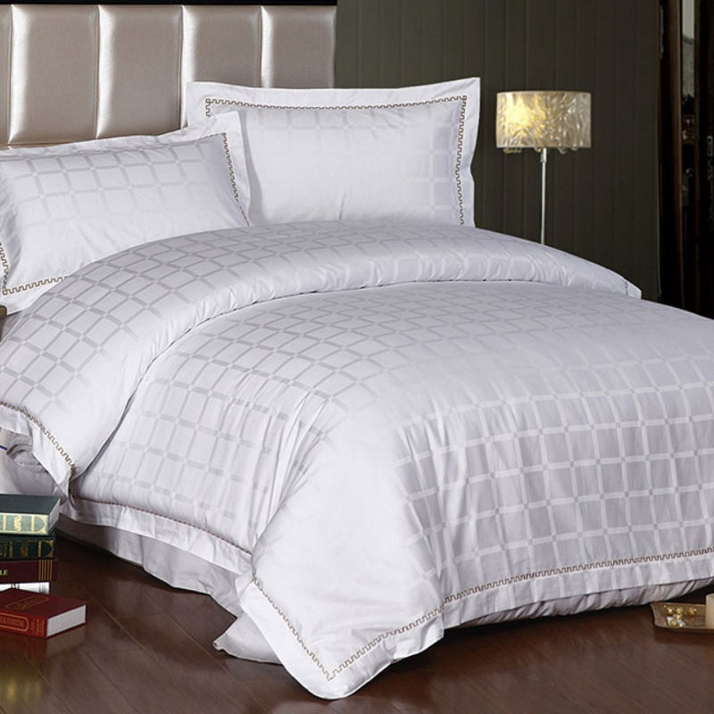 5 Star Modern Satin Hotel Bedding Set Cotton White Sheet Duvet Cover Bedsheets Pillow Cover for Hotels