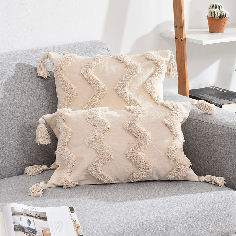Home Decorative Tassel Decorative Sofa Cushion Cover, 45*45 Cm Pillow Cover Boho Style for Home Decor