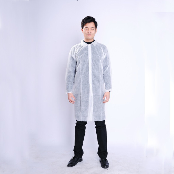 Industry Disposable Non Woven PP PE SMS Fluid Resistant Lab Coat Unwashable