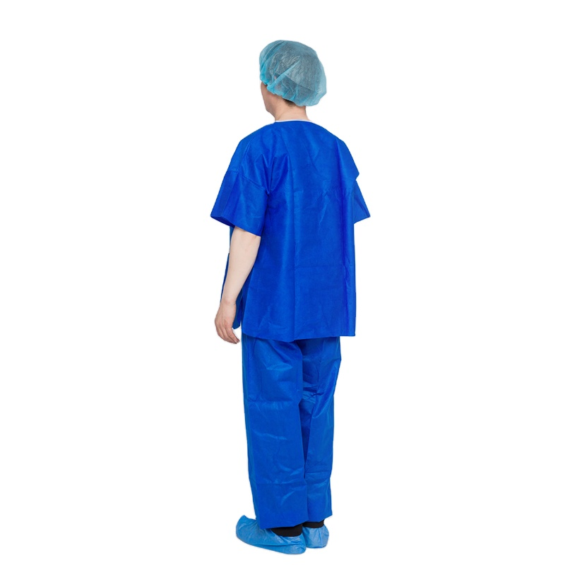 Disposable SMS Scrub Suit with Short Sleeves Medical Lab Coat Protective Scrub Suit for Hospital