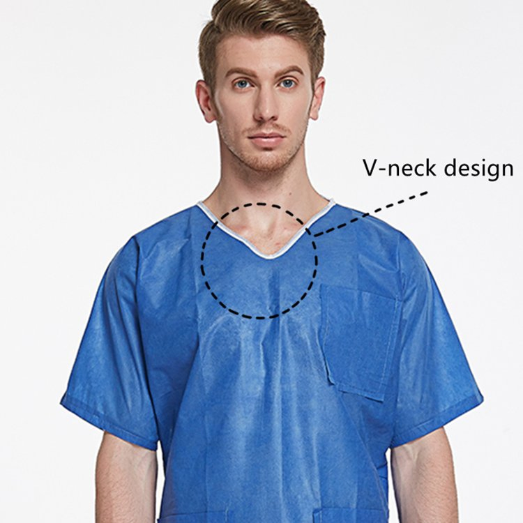 SJ CE Disposable Scrub Suit High Quality Non Woven Hospital Nursing Doctor Scrub Suits Disposable Patient Gown