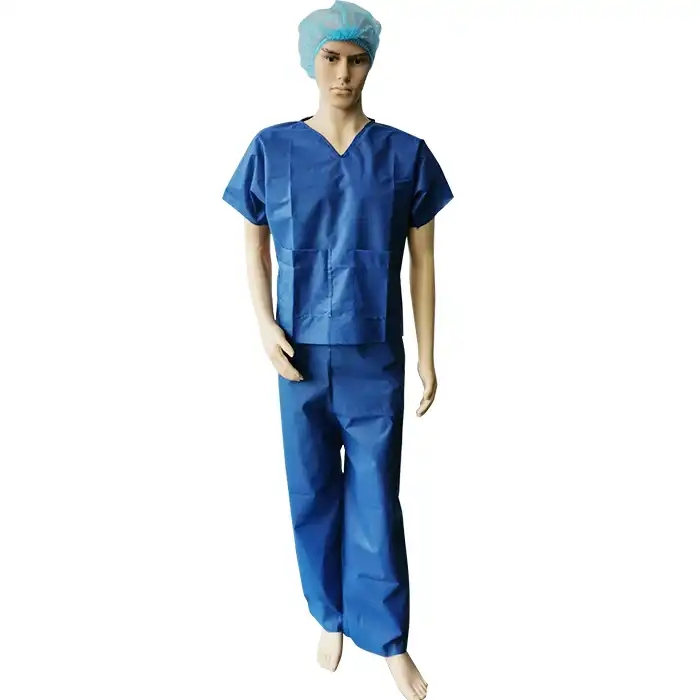 Short Sleeve Disposable PP/SMS Non-Woven Medical Scrub Suit with Pocket