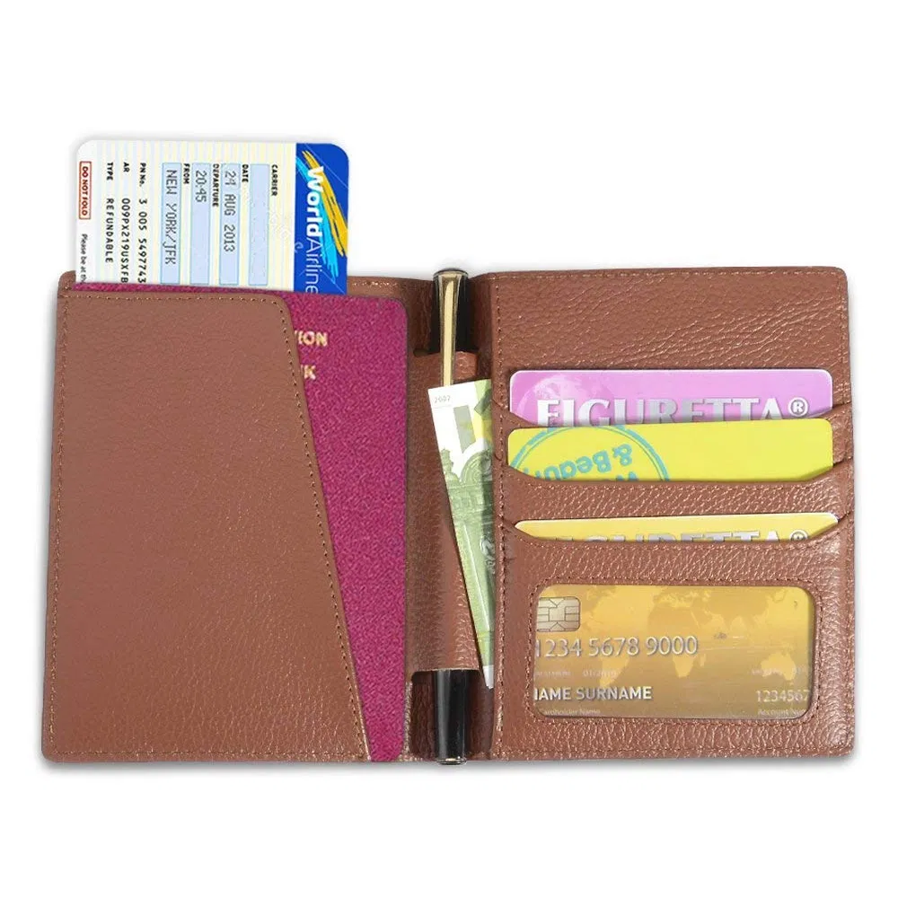 Custom RFID Wallet Holder Leather Sleeve Blue Passport Protector Cover