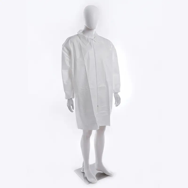 Waterproof and Breathable Disposable Microporous Lab Coat with Zipper for Chemical Protection