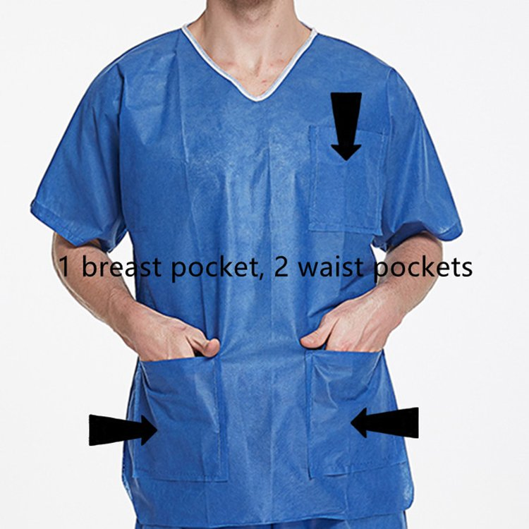 SJ CE Disposable Scrub Suit High Quality Non Woven Hospital Nursing Doctor Scrub Suits Disposable Patient Gown