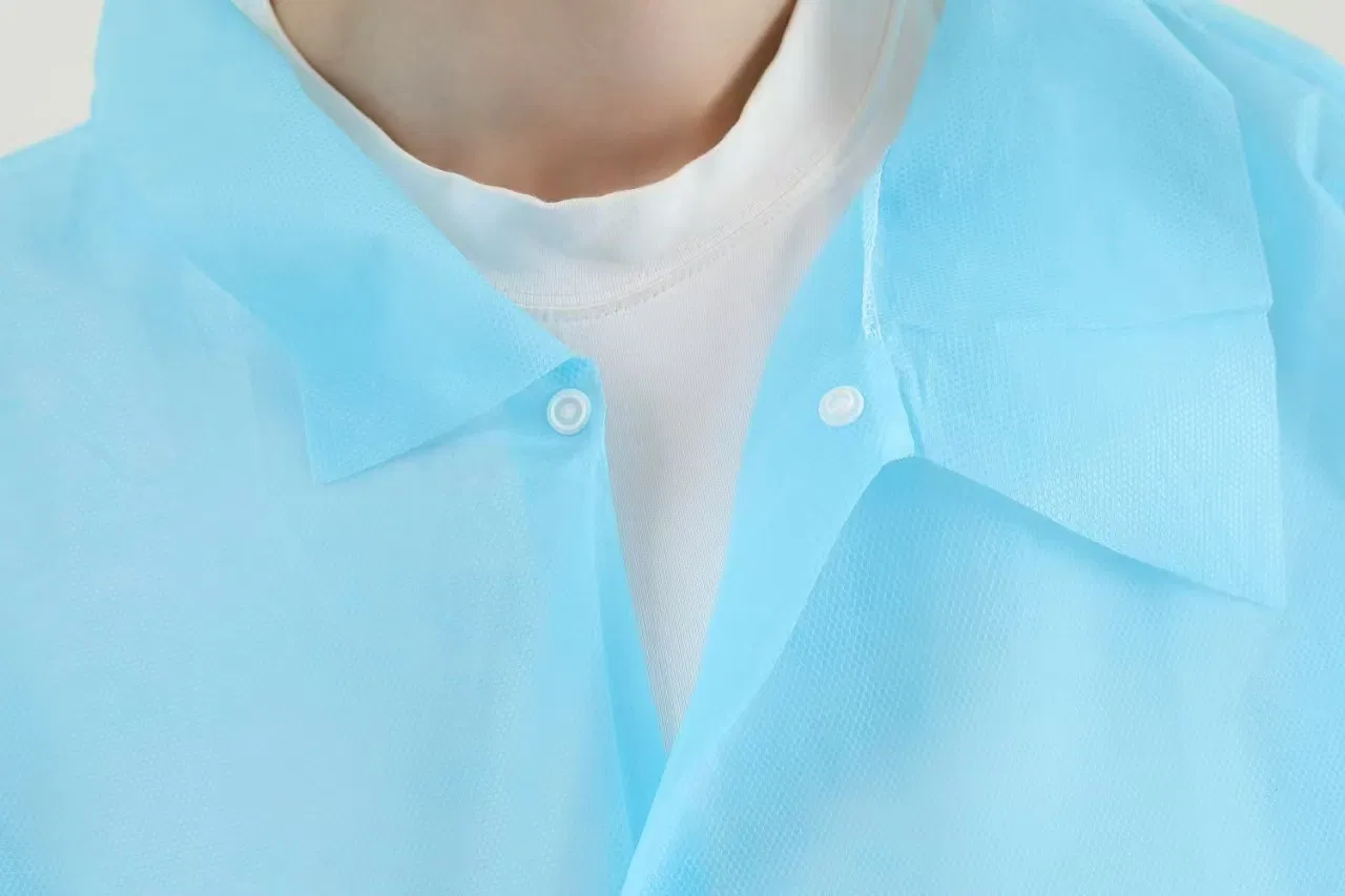 White Disposable Non-Woven with Elastic Cuffs Front Pocket and Secure Snap Closures Lab Coat