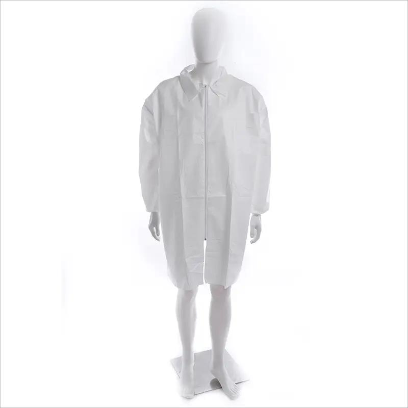 Waterproof and Breathable Disposable Microporous Lab Coat with Zipper for Chemical Protection