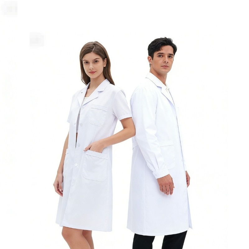 Unisex Professional Lab Coat Short &amp; Long Sleeve Medical Gown for Hospital White Lab Coat for Doctor Nurse Student Laboratory Coat Hospital Medical Work Uniform