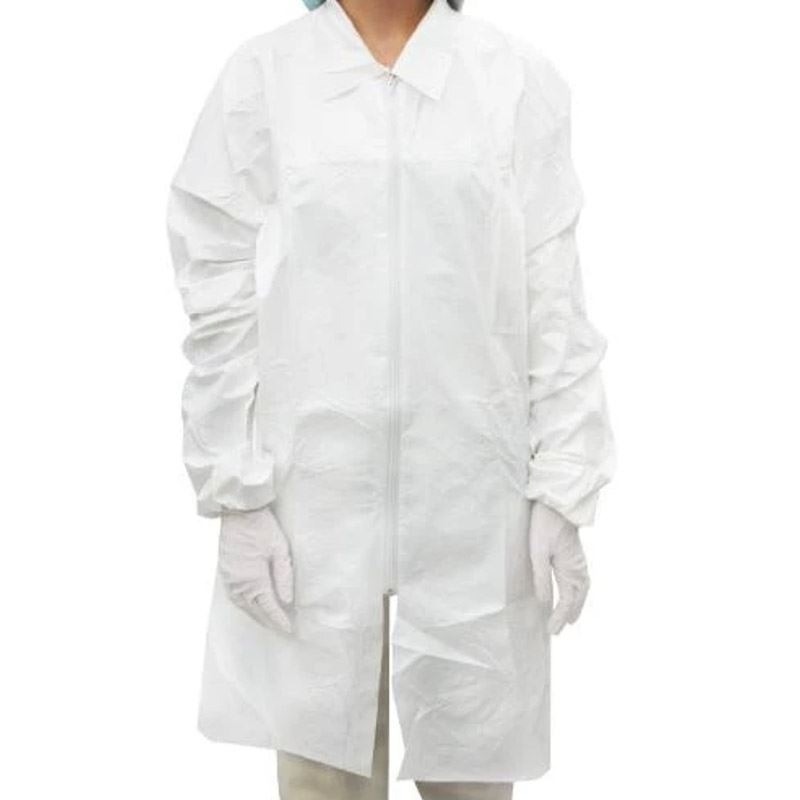 Waterproof and Breathable Disposable Microporous Lab Coat with Zipper for Chemical Protection