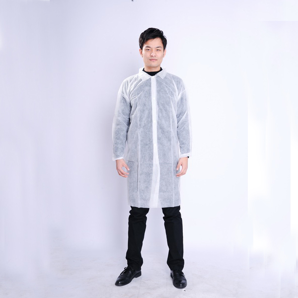 Industry Disposable Non Woven PP PE SMS Fluid Resistant Lab Coat Unwashable