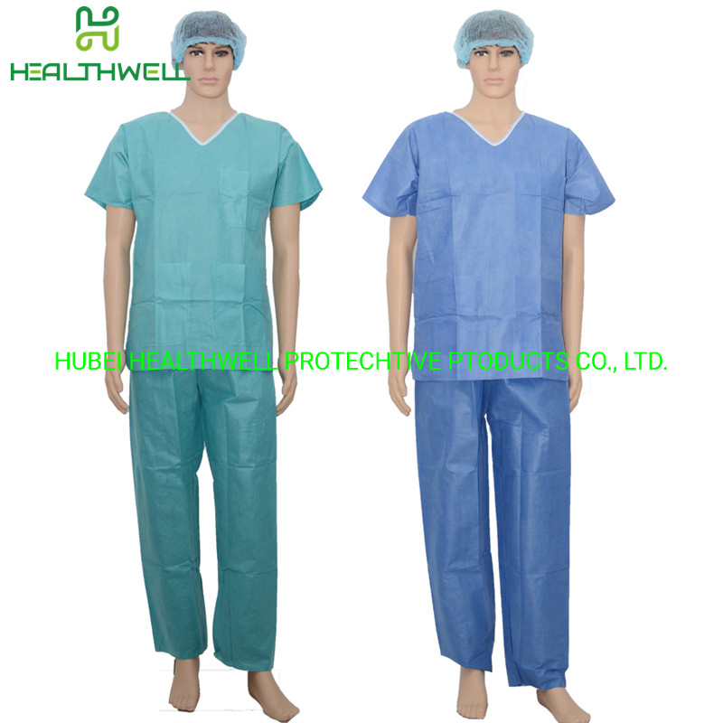 Mold Resistance Dark Blue Round Neck Surgical Gown Disposable Protection Scrub Suit