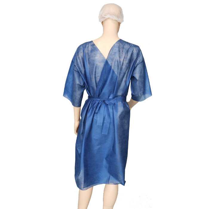 Level 1 Dark Blue Patient Gown Nonwoven Spunbond Ss Medical Isolation Gown Fluid Resistant Universal Disposable Hospital Gowns with Short Sleeve