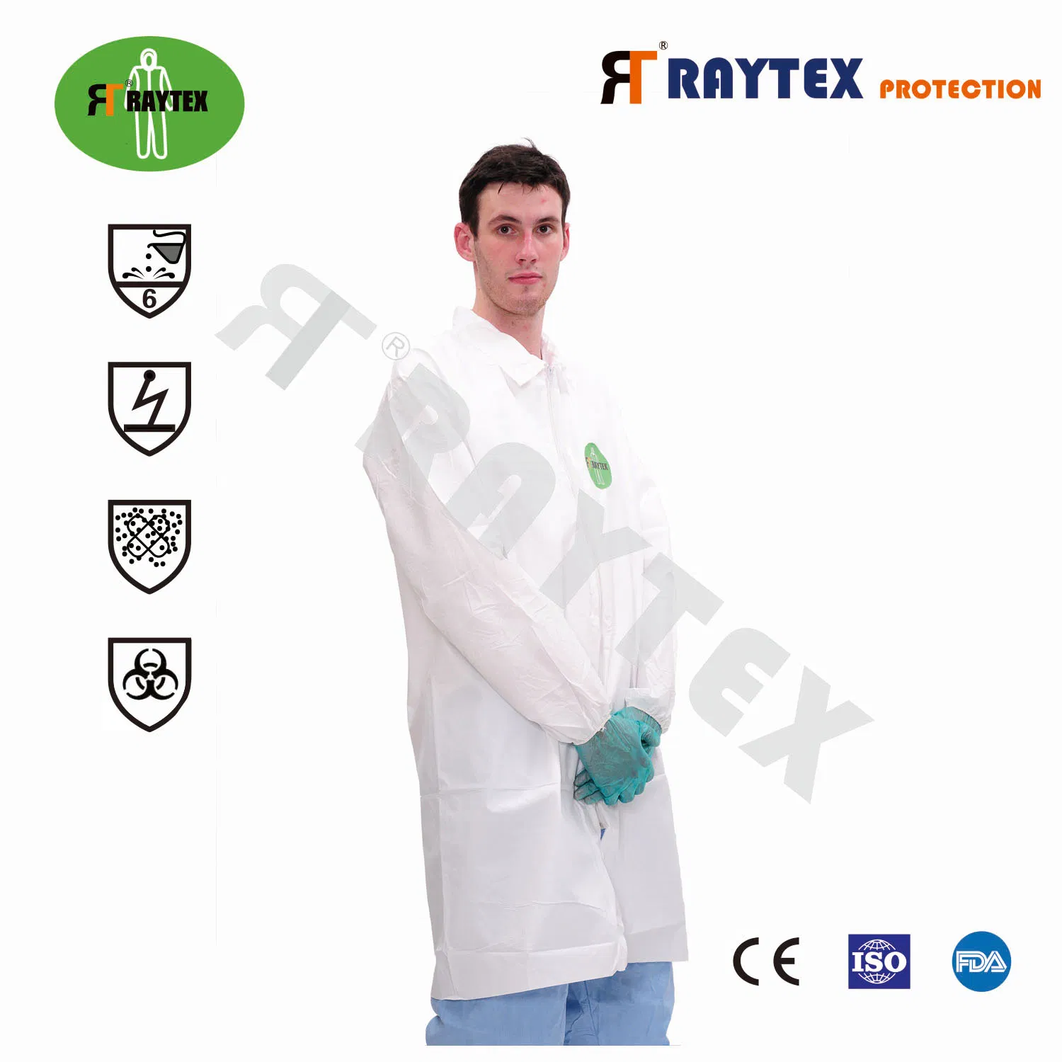 Disposable Nonwoven Microporous PP SMS Lab Coat with Button Zipper for Laboratory