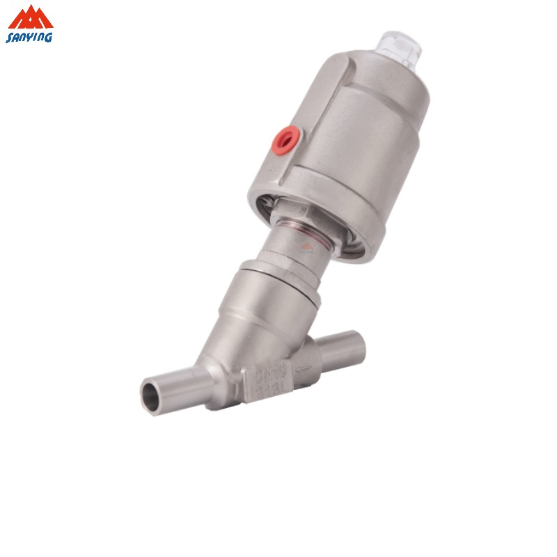 Sanitary Welded Connection 2/2 Way Stainless Steel Food Grade Y Piston Pneumatic Angle Seat Valve