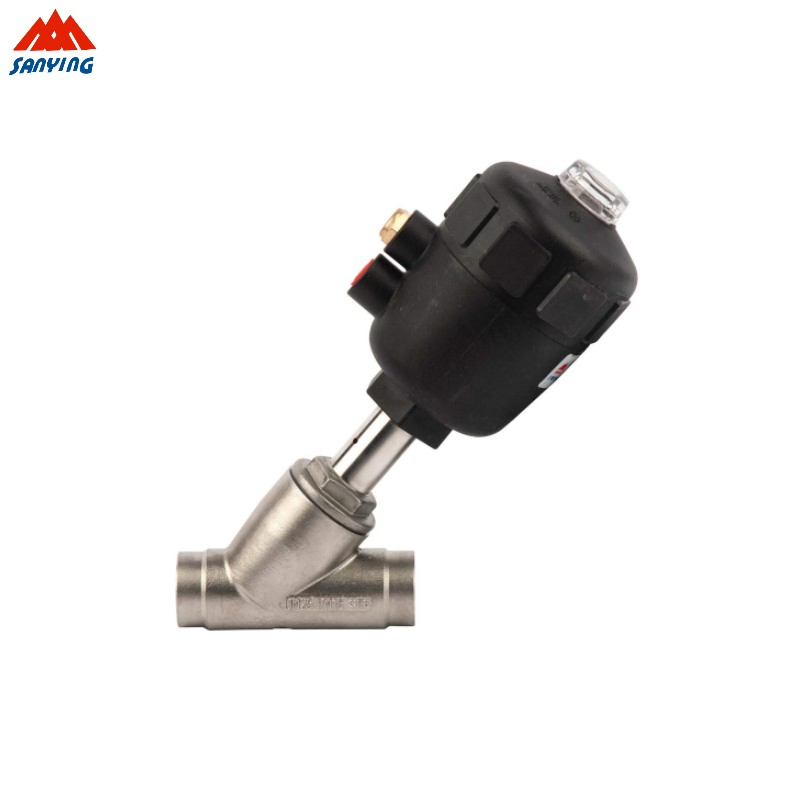 Sanitary Welded Connection 2/2 Way Stainless Steel Food Grade Y Piston Pneumatic Angle Seat Valve