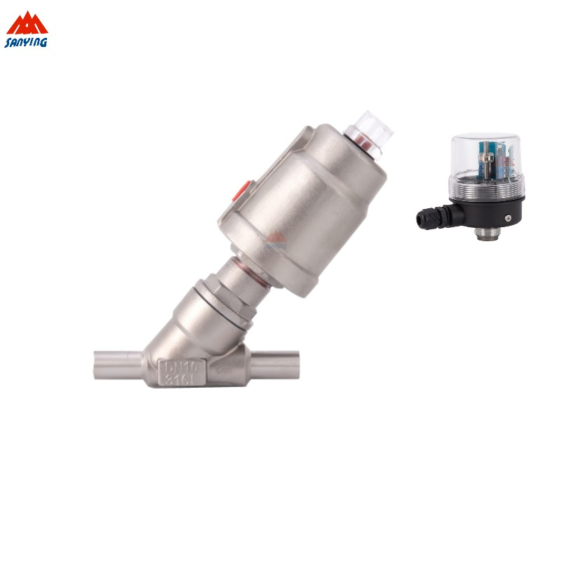 Sanitary Welded Connection 2/2 Way Stainless Steel Food Grade Y Piston Pneumatic Angle Seat Valve