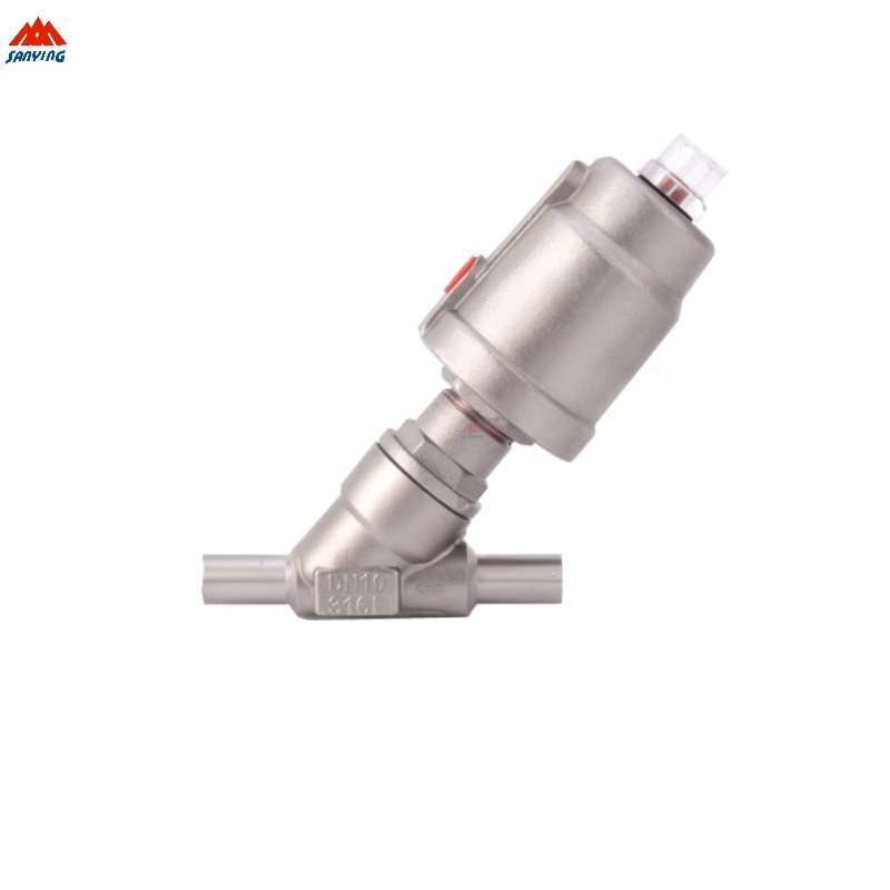 Sanitary Welded Connection 2/2 Way Stainless Steel Food Grade Y Piston Pneumatic Angle Seat Valve