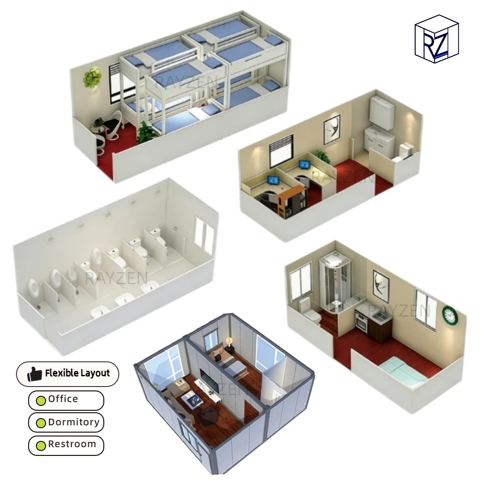 Fast Deployment Modular Container House with Toilet for Workers Dormitory Steel Structure Prefab Cabin Ray-Zen