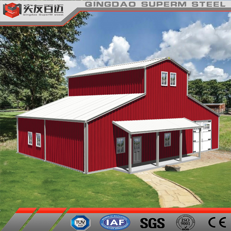 Prefabricated Steel Metal Villa House Tiny Home Rustic Style Farm Houses Backyard Metal Prefab Building Pole Barn With Design
