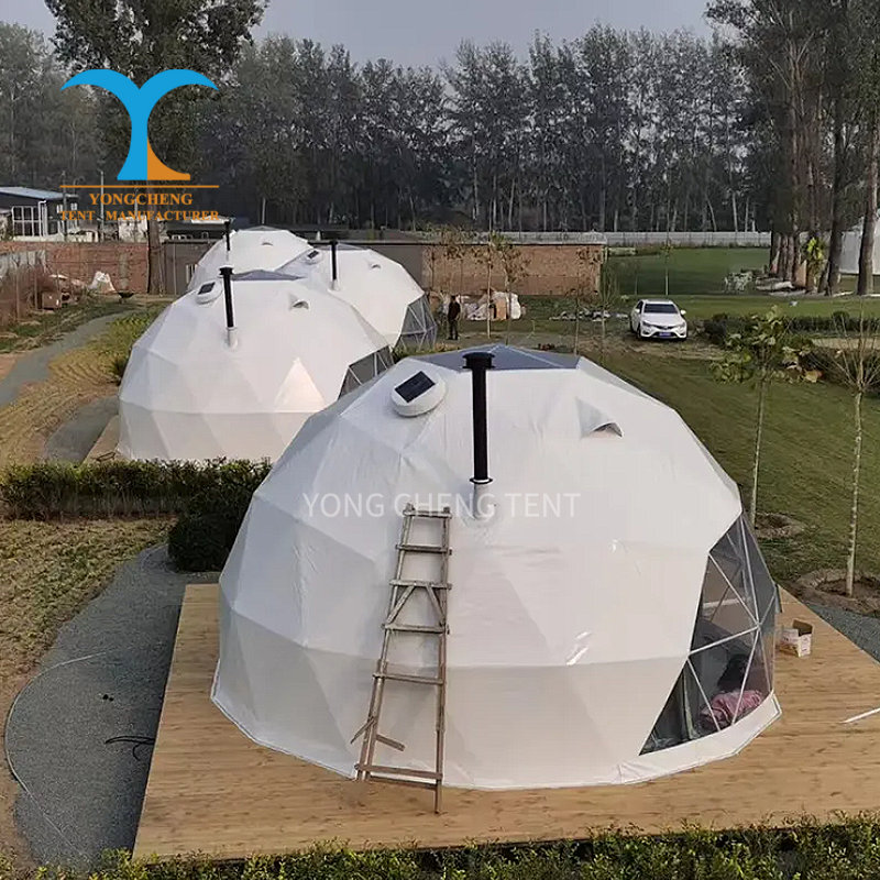 Foerstine Modern Clear Glass Greenhouse Luxury Glamping Tent Steel Frame Geodesic Dome Four-Season Waterproof PVC Fabric