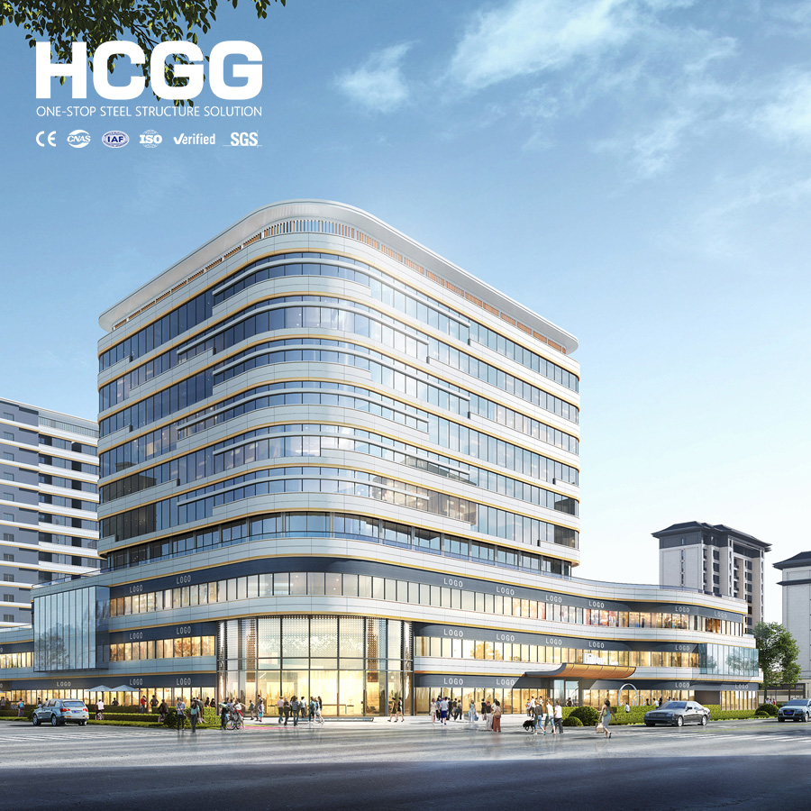 Large Steel Frame Office Building 3 5 7 Storey Commercial Complex Turnkey Solution Multi-story Steel Structure Buildings Factory
