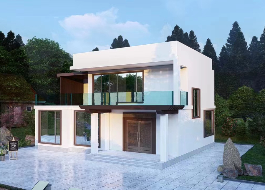 Customizable Galvanized Steel Structure Prefab Villa 1 Year Warranty Onsite Installation Online Support Modern Design 3D Model