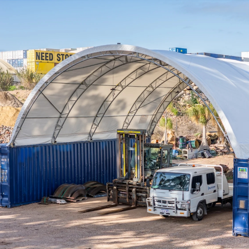 40ft Double Truss Container Roof Shelter UV-Resistant PVC Modern Design Warehouse Canopy Prefabricated Steel Frame Outdoor