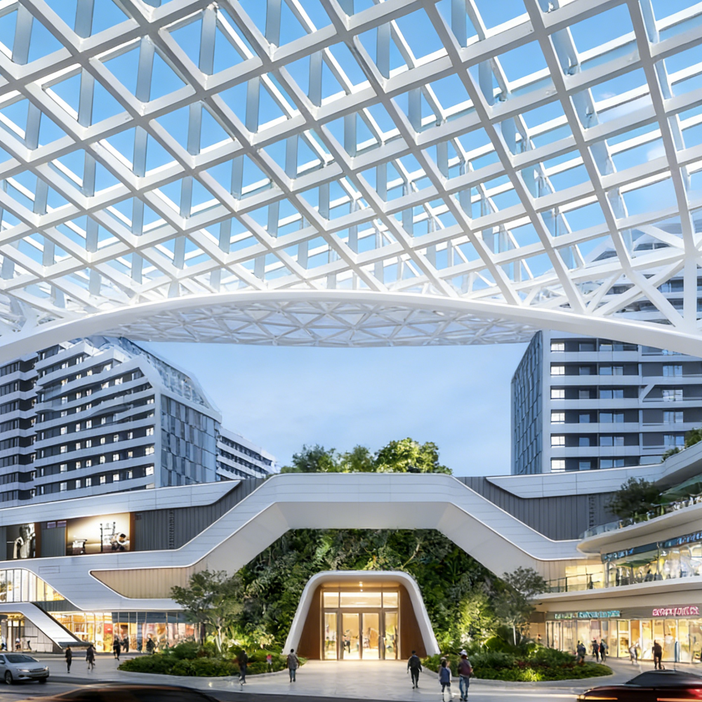 Large Scale Multi Story Steel Frame Building Solutions For Major Commercial Complex Projects Including Mall And Hotel Facilities