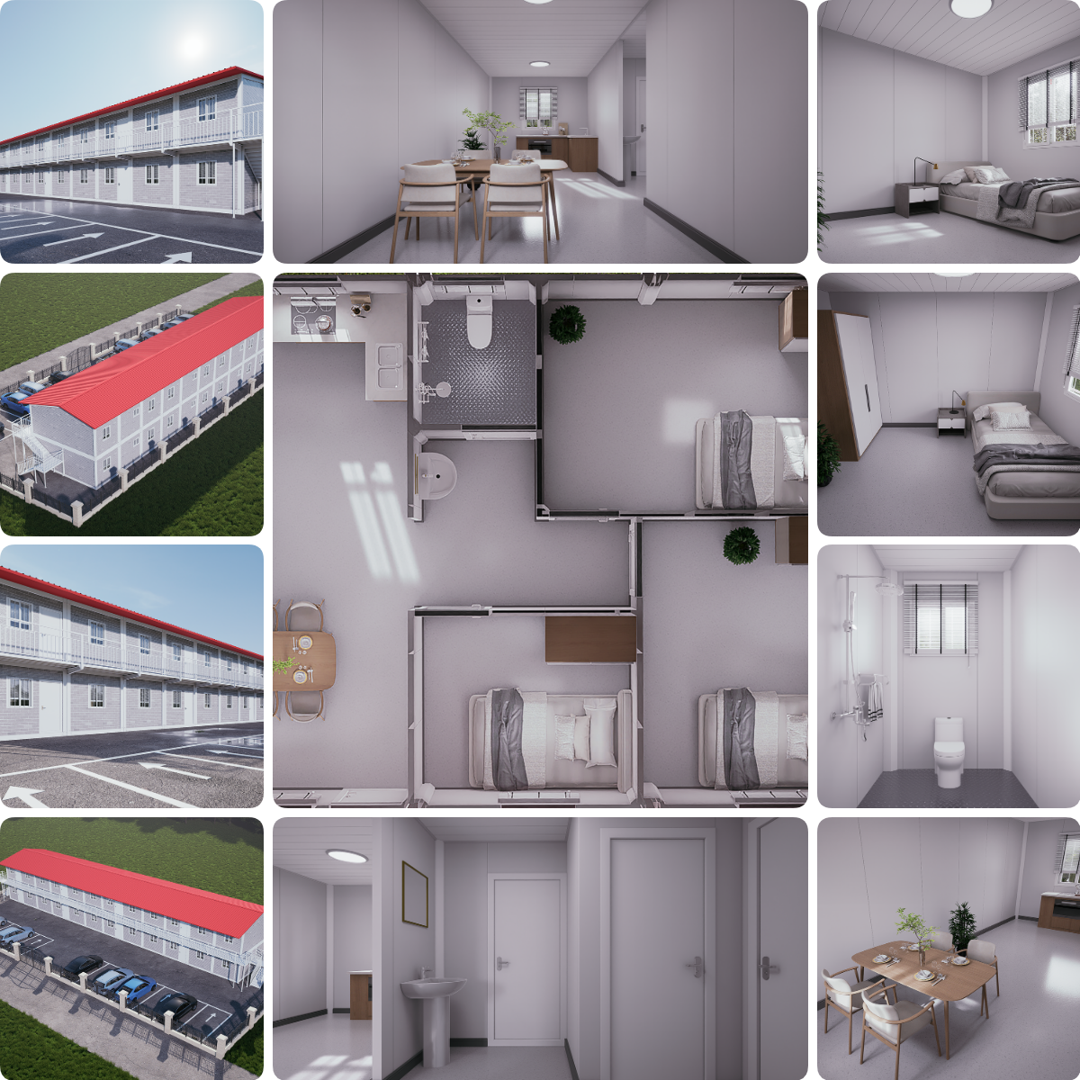 Double Floor Prefab Container House Modular Steel Structure Home with Corridor Stairs for Worker Camp Dormitory Project Use