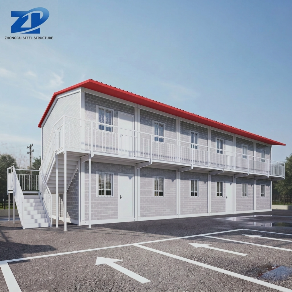 Double Floor Prefab Container House Modular Steel Structure Home with Corridor Stairs for Worker Camp Dormitory Project Use