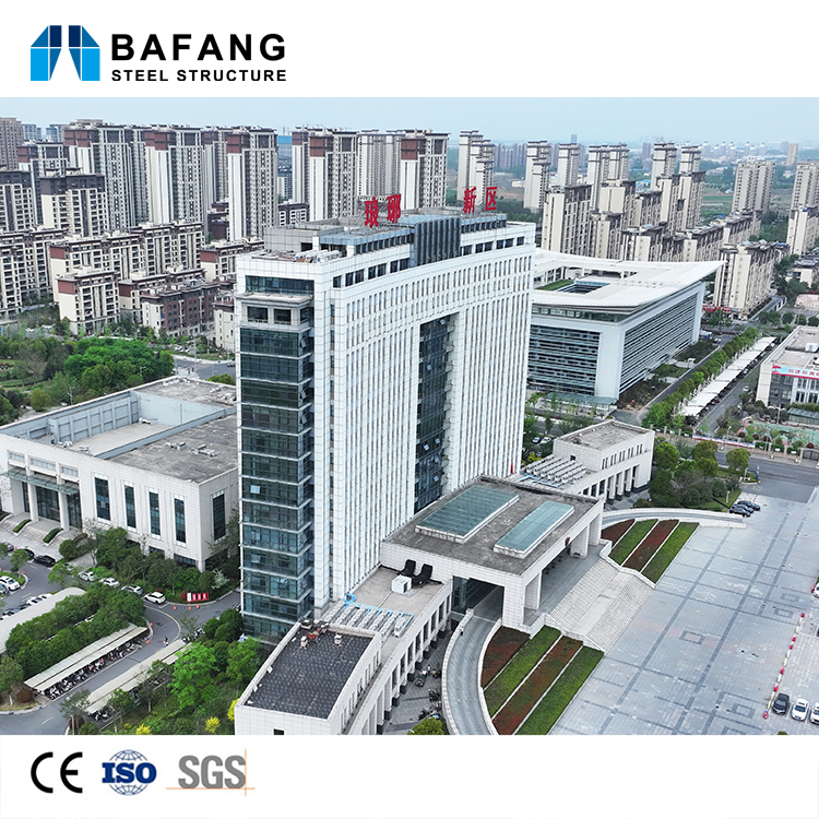 Commercial High-Rise Steel Structure Buildings Prefabricated Modern Design Office Supermarket Hospital Mall 50-Year Operational