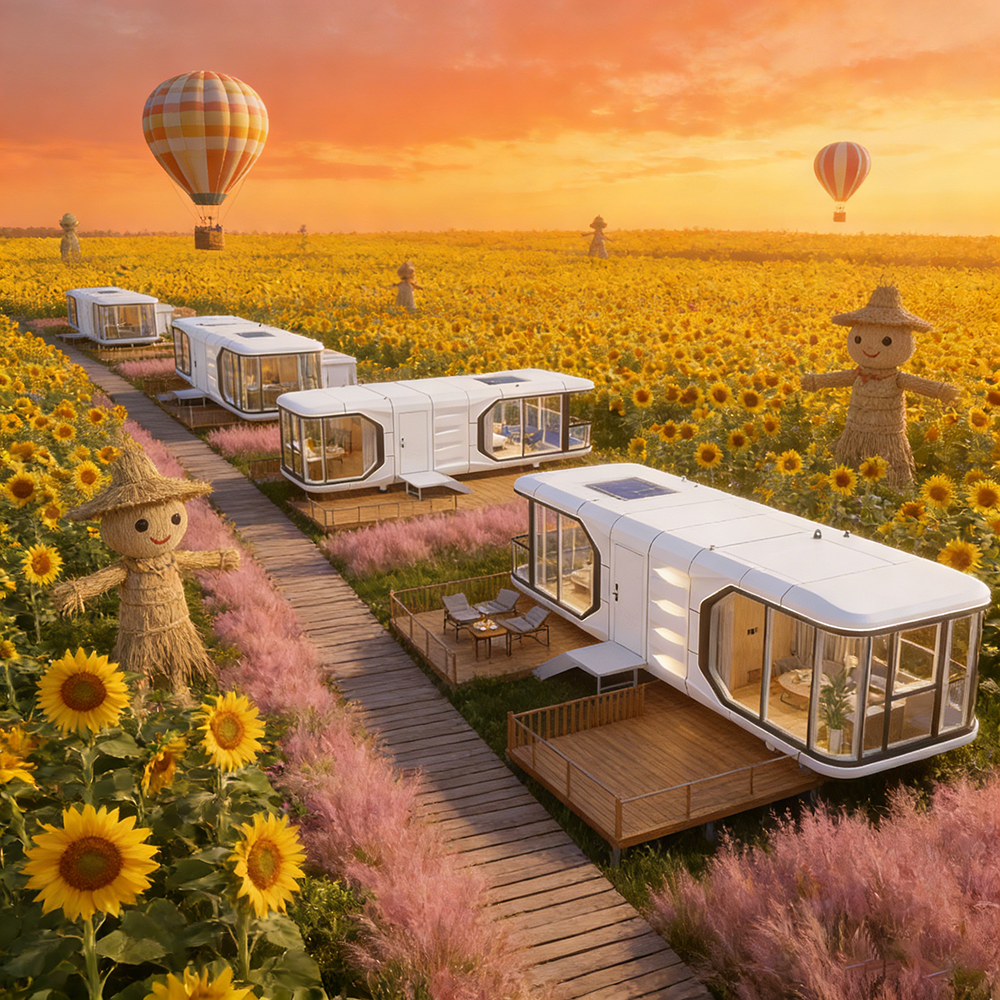Modern Customizable Eco-Friendly Fire Resistant Steel Structure Farmhouse Container Capsule Hotel Glamping Pod Fast Build