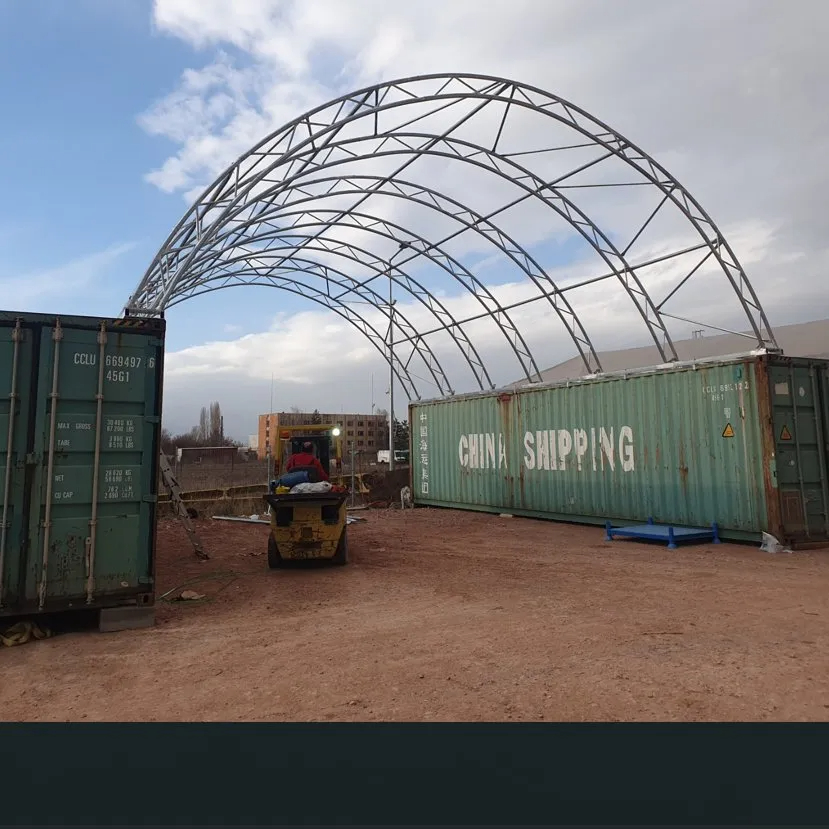 40ft Double Truss Container Roof Shelter UV-Resistant PVC Modern Design Warehouse Canopy Prefabricated Steel Frame Outdoor