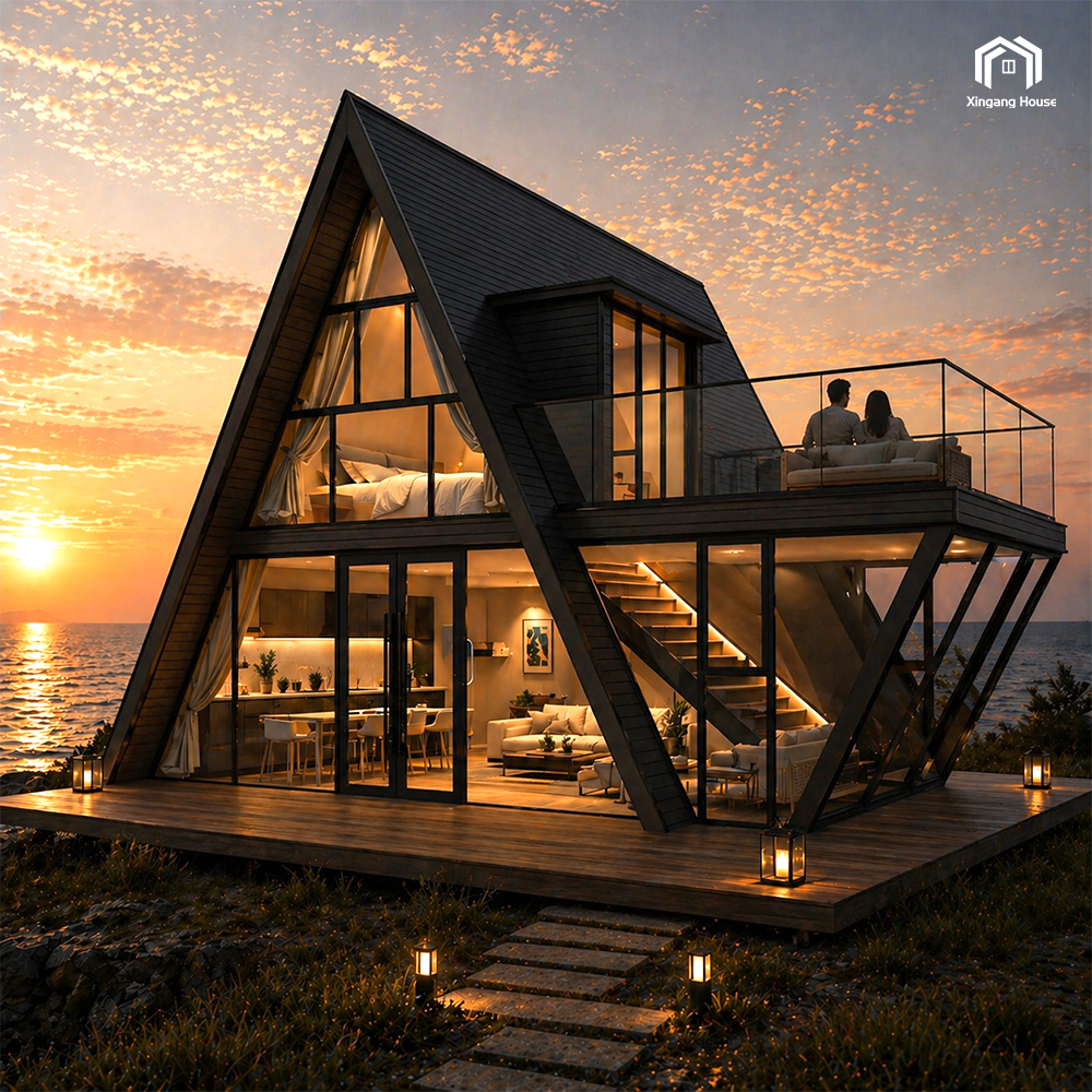 Luxury Modern Steel Prefabricated House Villas and Offices Movable Foldable Prefab Triangle Houses