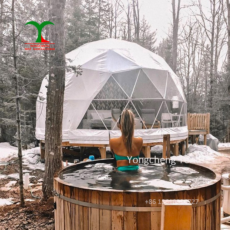 Luxury Outdoor Rain Cover Glamping Tent Resort Hotel 6m 7m 8m Geodesic Dome Tent House With Bathroom