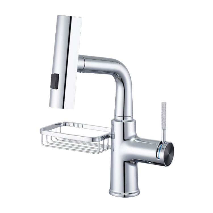 Adjustable basin faucet water flow options display