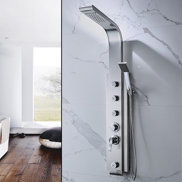 China 6 Feature shower panel brass bathroom shower set with LED lights Companies, Service