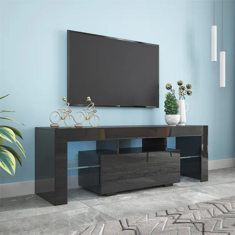 High-Quality Black TV Stand with LED RGB Lights, Flat Screen TV Cabinet, Gaming Consoles - in Lounge Room, Living Room and Bedroom (Black) Exporters, Factories