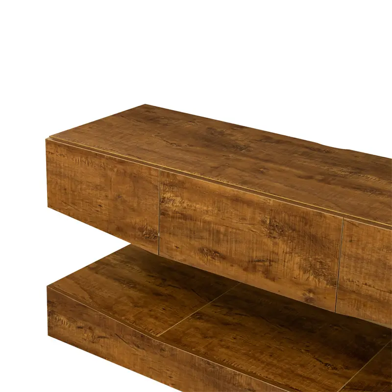 Best MDF UP And Down WALL-MOUNTED TV Cabinet With Three Drawers & LED Lights, Walnut color Manufacturer, Factory