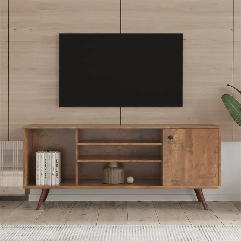Custom TV Stand Use in Living Room Furniture with 1 storage and 2 shelves Cabinet, high quality particle board, Walnut color Supplier, Exporters